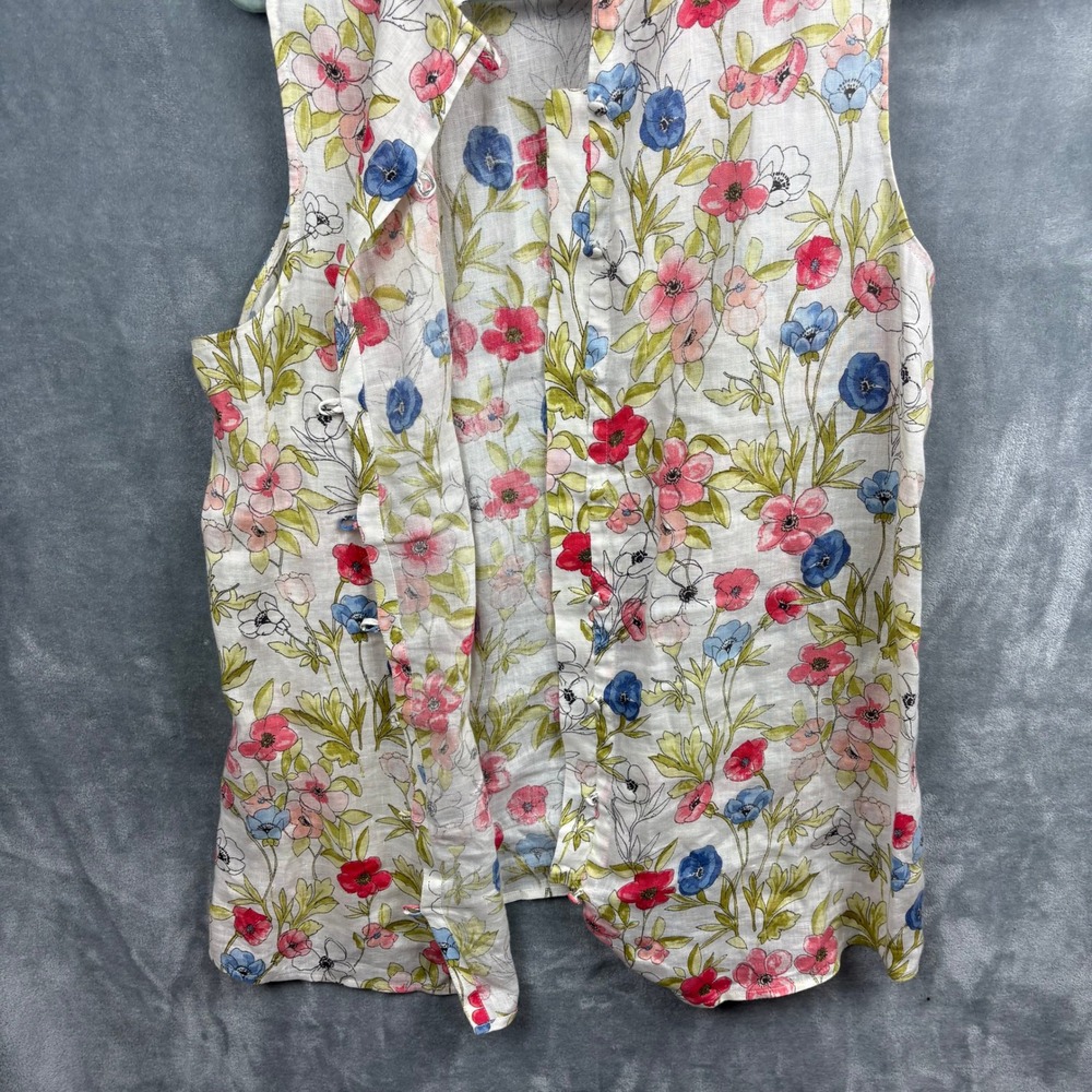 J. Jill Love Linen Floral Sleeveless Top M. Full Button Back Cottagecore Coastal - Picture 7 of 11